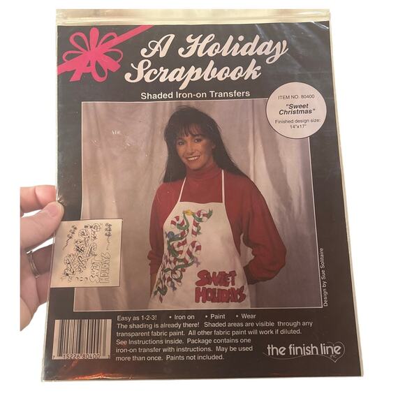 Vintage 1990 Holiday Scrapbook Iron-On Transfer “Sweet Christmas” Apron Design - Picture 1 of 5